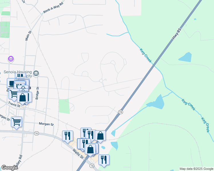 map of restaurants, bars, coffee shops, grocery stores, and more near 525 Seavy Street in Senoia