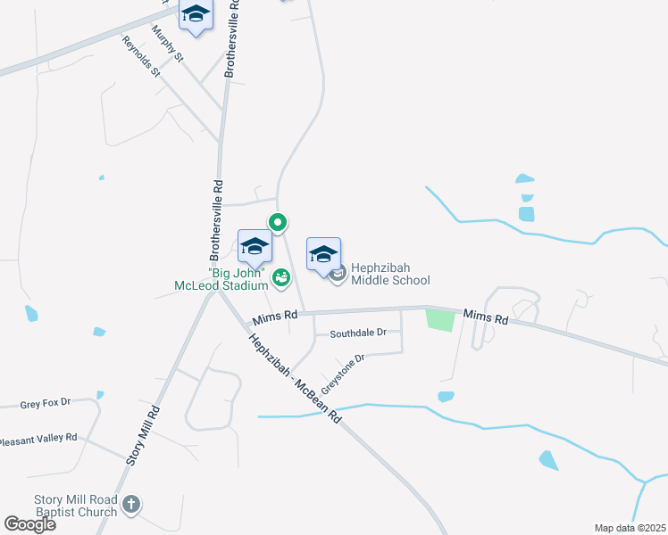 map of restaurants, bars, coffee shops, grocery stores, and more near 2427 Mims Road in Hephzibah
