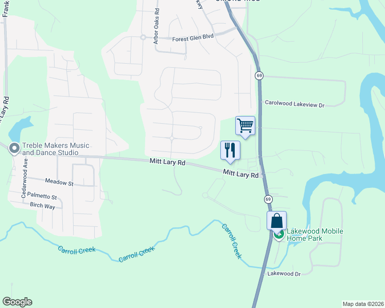map of restaurants, bars, coffee shops, grocery stores, and more near Persinger Circle in Northport