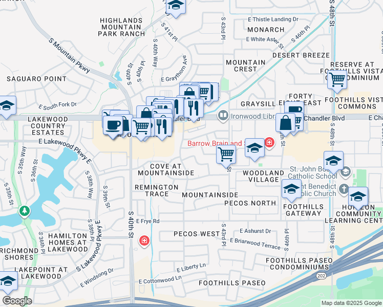 map of restaurants, bars, coffee shops, grocery stores, and more near 4218 East Muirwood Drive in Phoenix