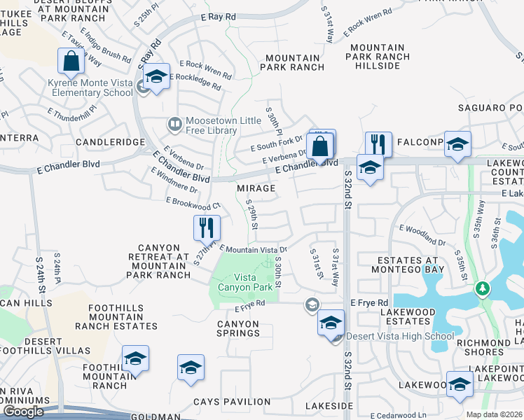 map of restaurants, bars, coffee shops, grocery stores, and more near 2907 East Amber Ridge Way in Phoenix