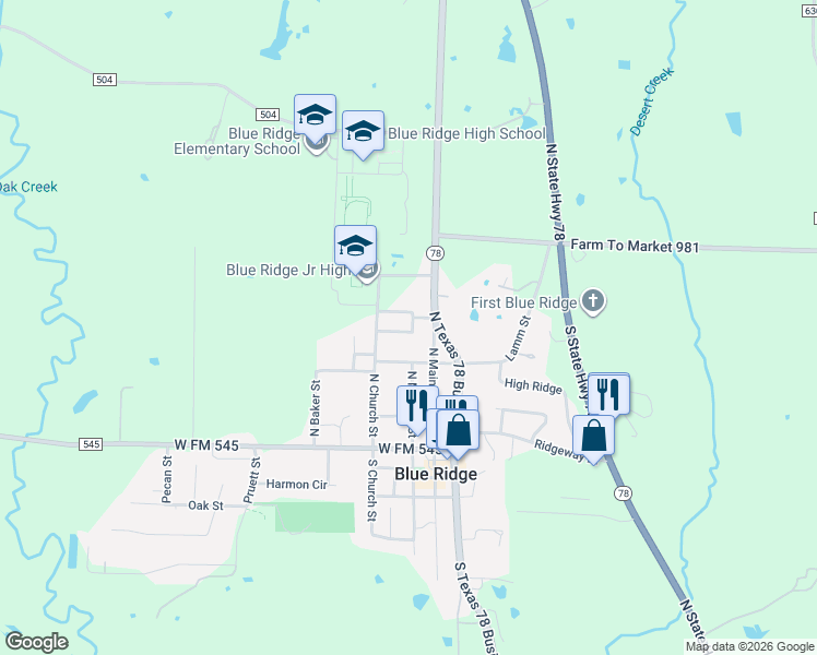 map of restaurants, bars, coffee shops, grocery stores, and more near 311 North Main Street in Blue Ridge
