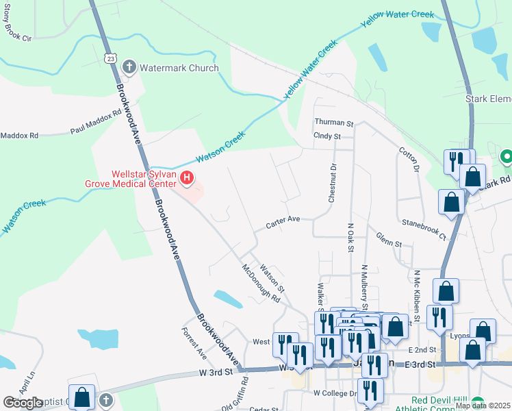 map of restaurants, bars, coffee shops, grocery stores, and more near 364 Oakland Circle in Jackson
