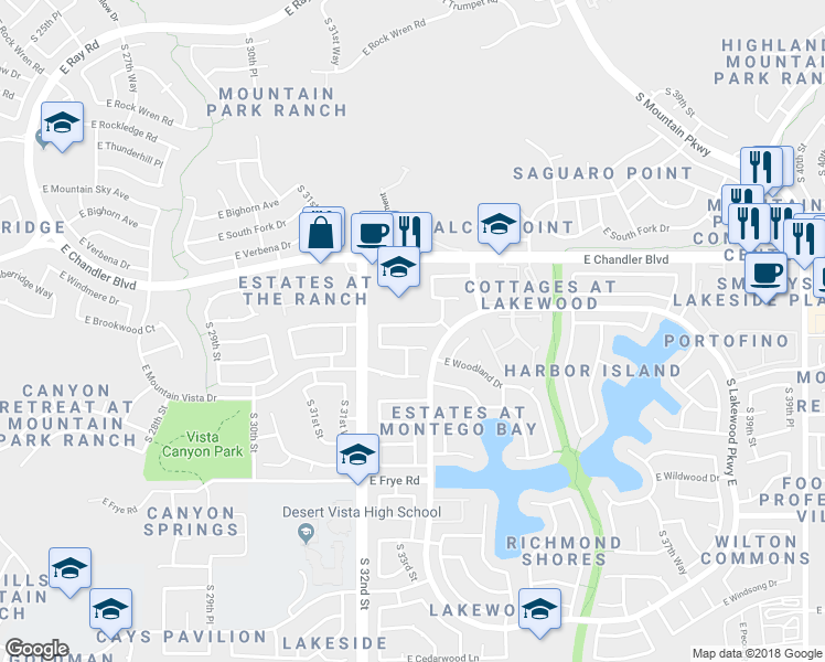 map of restaurants, bars, coffee shops, grocery stores, and more near 3307 East Brookwood Court in Phoenix