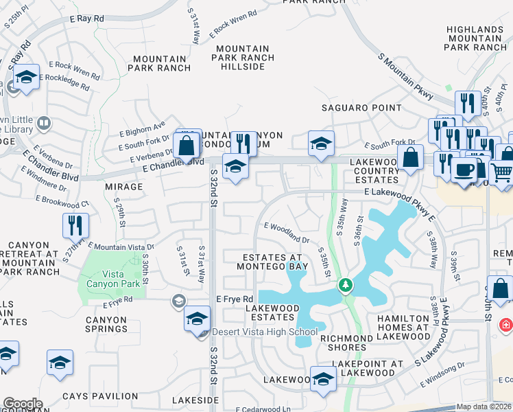 map of restaurants, bars, coffee shops, grocery stores, and more near 3307 East Brookwood Court in Phoenix