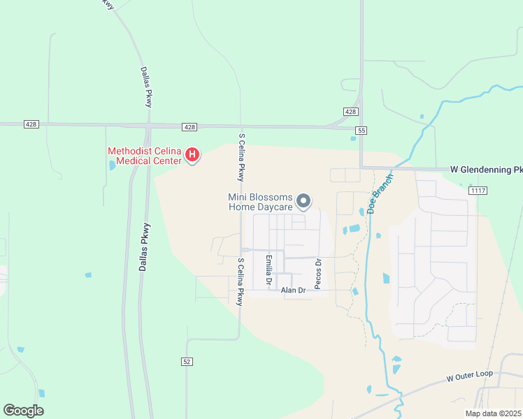 map of restaurants, bars, coffee shops, grocery stores, and more near 5860 County Road 52 in Celina