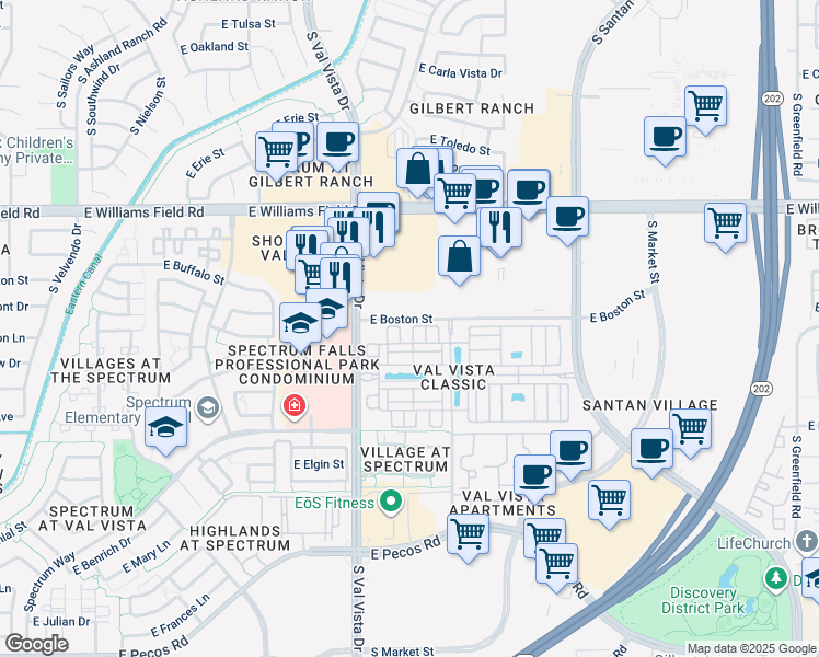 map of restaurants, bars, coffee shops, grocery stores, and more near 2620 South Alpine Drive in Gilbert