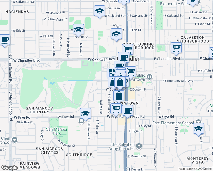 map of restaurants, bars, coffee shops, grocery stores, and more near 219 West Commonwealth Avenue in Chandler