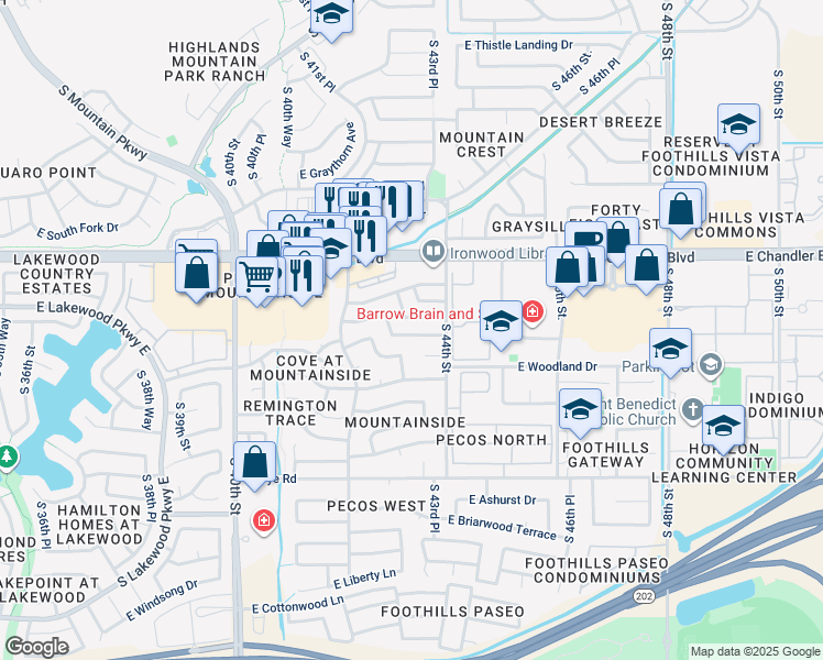 map of restaurants, bars, coffee shops, grocery stores, and more near 4333 East Brookwood Court in Phoenix