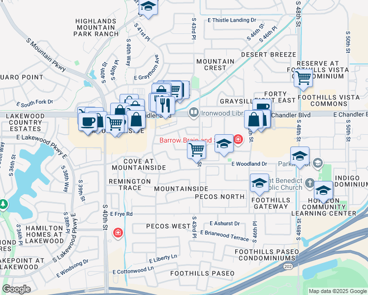 map of restaurants, bars, coffee shops, grocery stores, and more near 4333 East Brookwood Court in Phoenix