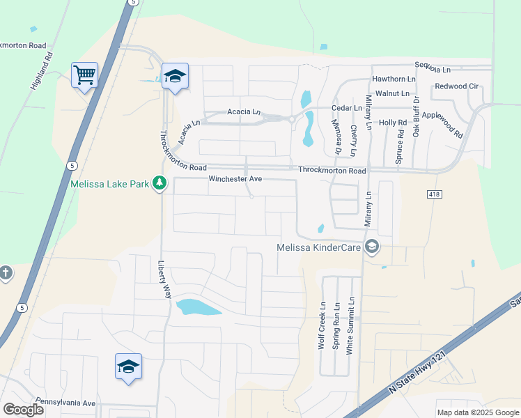 map of restaurants, bars, coffee shops, grocery stores, and more near 4015 Falcon Drive in Melissa