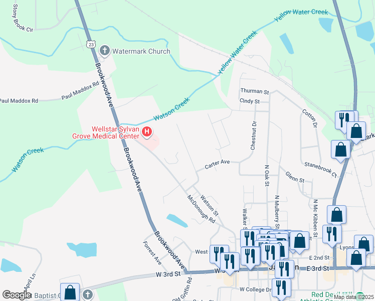 map of restaurants, bars, coffee shops, grocery stores, and more near 364 Oakland Cir in Jackson