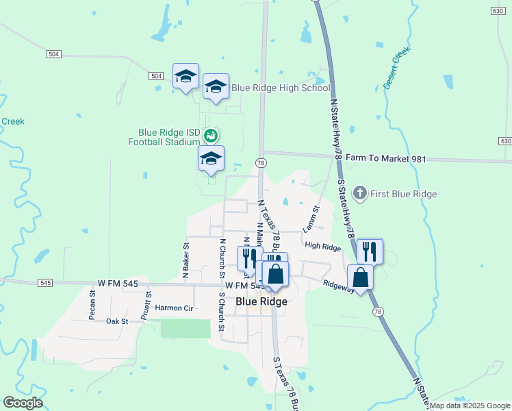 map of restaurants, bars, coffee shops, grocery stores, and more near 311 North Main Street in Blue Ridge