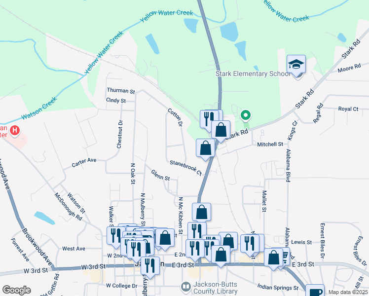 map of restaurants, bars, coffee shops, grocery stores, and more near 178 Cotton Drive in Jackson