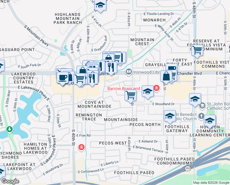map of restaurants, bars, coffee shops, grocery stores, and more near 15812 South 43rd Street in Phoenix
