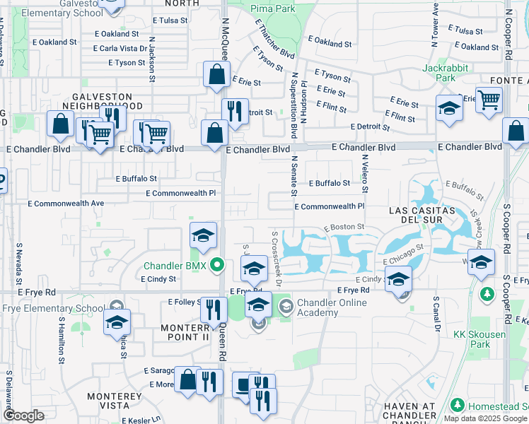 map of restaurants, bars, coffee shops, grocery stores, and more near 1073 East Senate Circle in Chandler