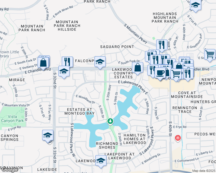 map of restaurants, bars, coffee shops, grocery stores, and more near 15812 South 35th Way in Phoenix