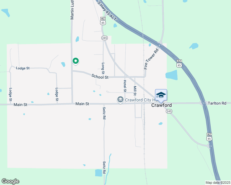 map of restaurants, bars, coffee shops, grocery stores, and more near 93 O'Neal Street in Crawford