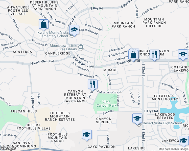 map of restaurants, bars, coffee shops, grocery stores, and more near 15810 South 28th Place in Phoenix