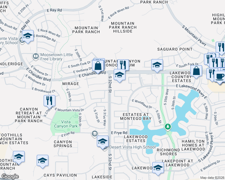 map of restaurants, bars, coffee shops, grocery stores, and more near 15802 South 32nd Place in Phoenix