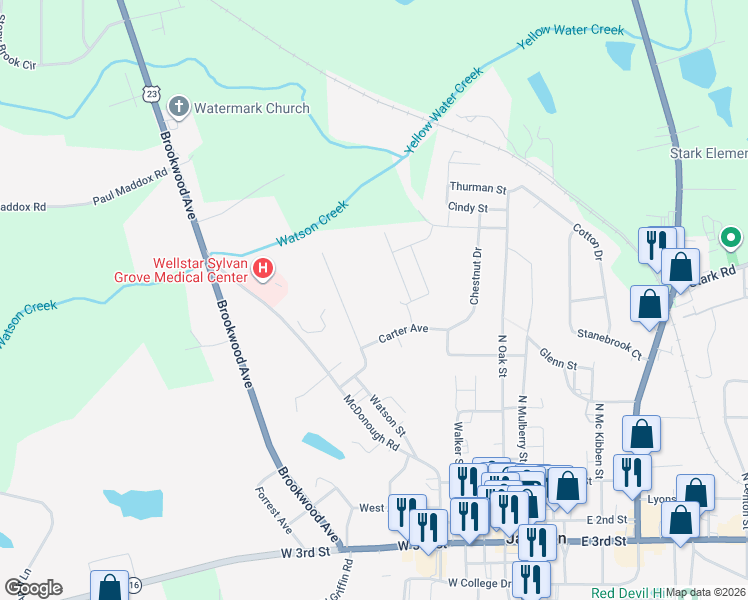 map of restaurants, bars, coffee shops, grocery stores, and more near 364 Oakland Circle in Jackson