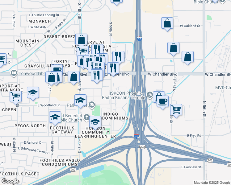 map of restaurants, bars, coffee shops, grocery stores, and more near 15815 South 50th Street in Phoenix