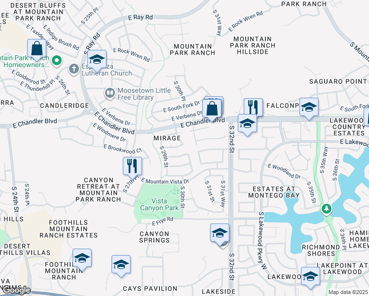 map of restaurants, bars, coffee shops, grocery stores, and more near 3001 East Amber Ridge Way in Phoenix