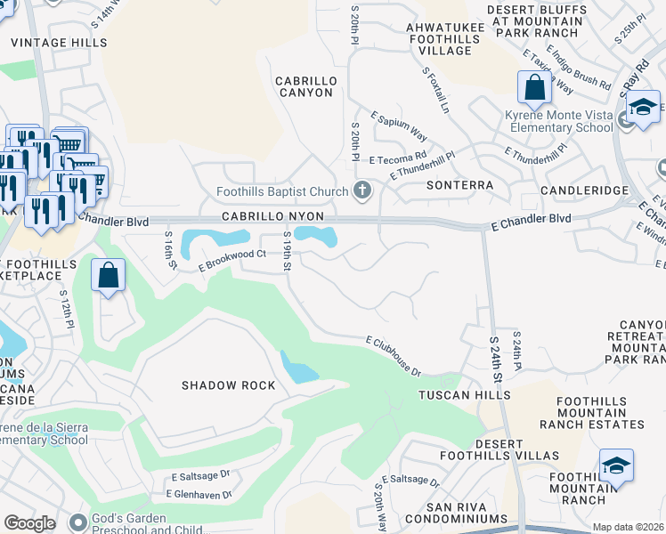 map of restaurants, bars, coffee shops, grocery stores, and more near 1943 East Brookwood Court in Phoenix