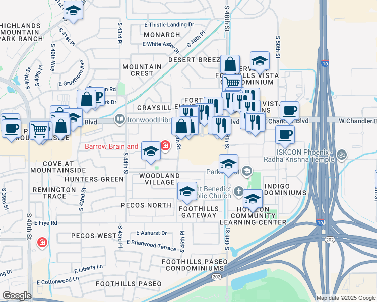 map of restaurants, bars, coffee shops, grocery stores, and more near 15845 South 46th Street in Phoenix