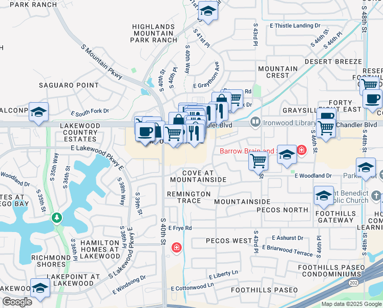 map of restaurants, bars, coffee shops, grocery stores, and more near 4025 East Chandler Boulevard in Phoenix