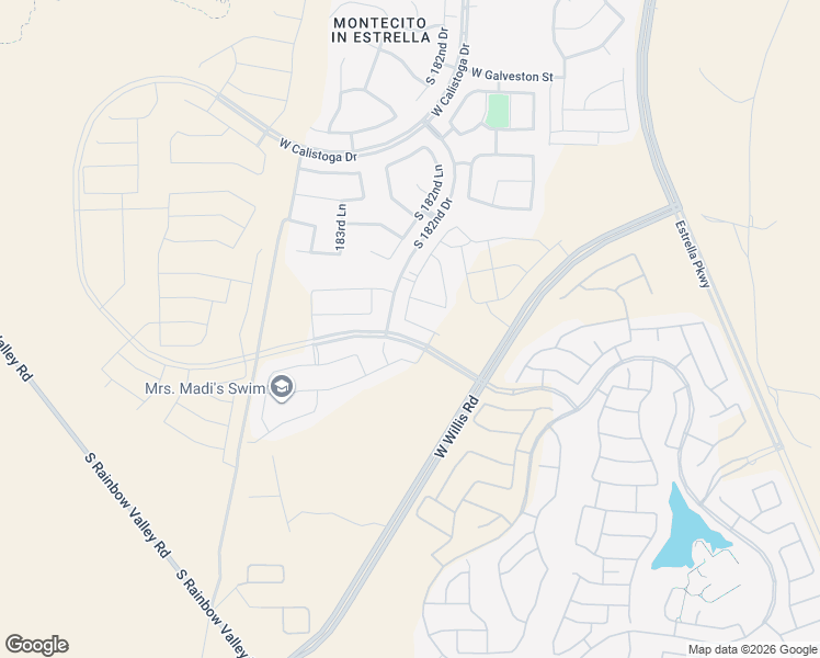 map of restaurants, bars, coffee shops, grocery stores, and more near 18189 West Amber Ridge Way in Goodyear