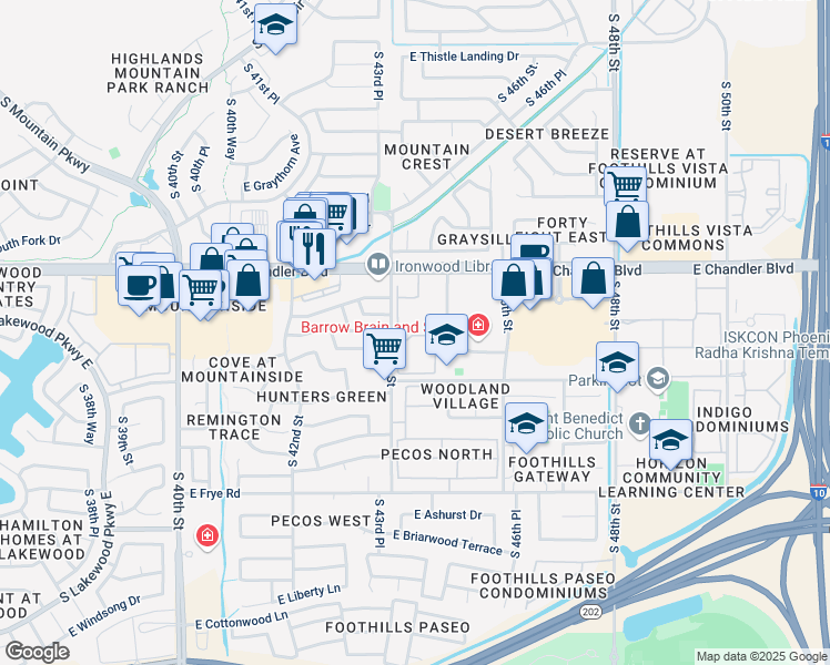 map of restaurants, bars, coffee shops, grocery stores, and more near 4411 East Chandler Boulevard in Phoenix