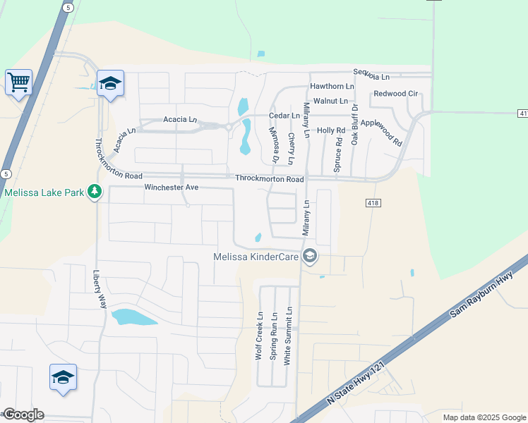 map of restaurants, bars, coffee shops, grocery stores, and more near 4035 Magno Ridge in Melissa
