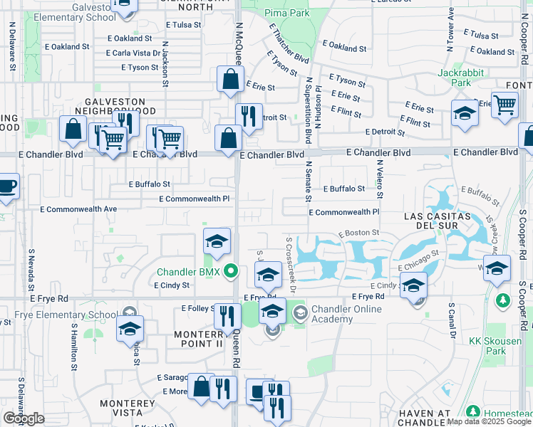 map of restaurants, bars, coffee shops, grocery stores, and more near 1073 East Senate Circle in Chandler