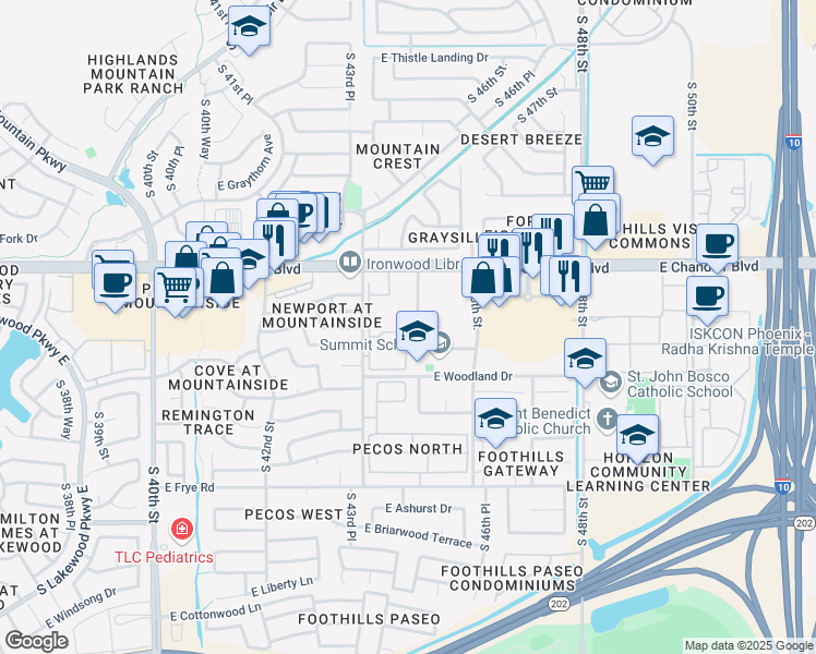 map of restaurants, bars, coffee shops, grocery stores, and more near 4435 East Chandler Boulevard in Phoenix