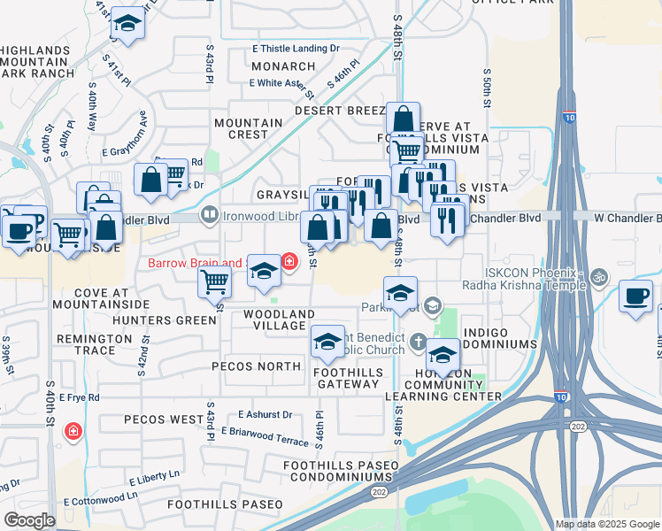 map of restaurants, bars, coffee shops, grocery stores, and more near 15845 South 46th Street in Phoenix