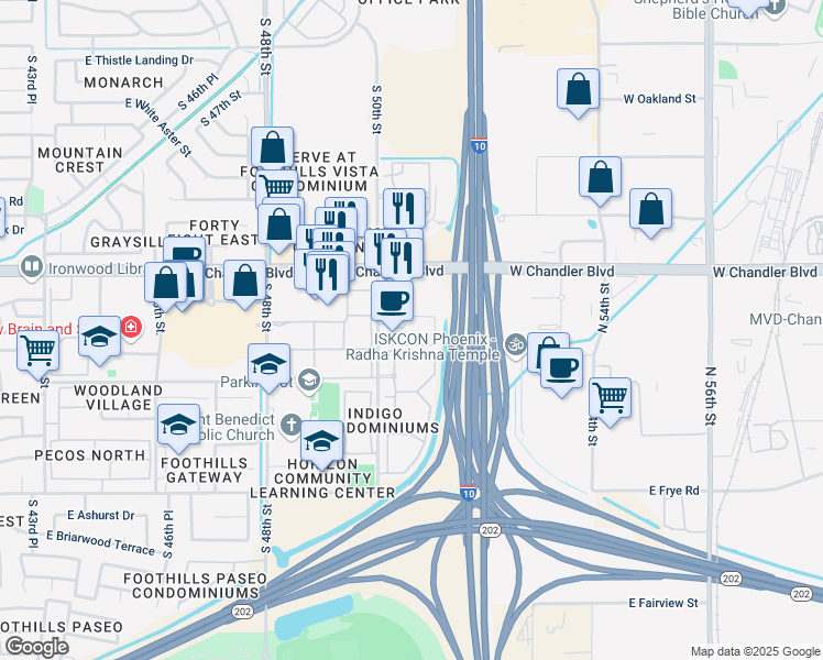 map of restaurants, bars, coffee shops, grocery stores, and more near 15815 South 50th Street in Phoenix