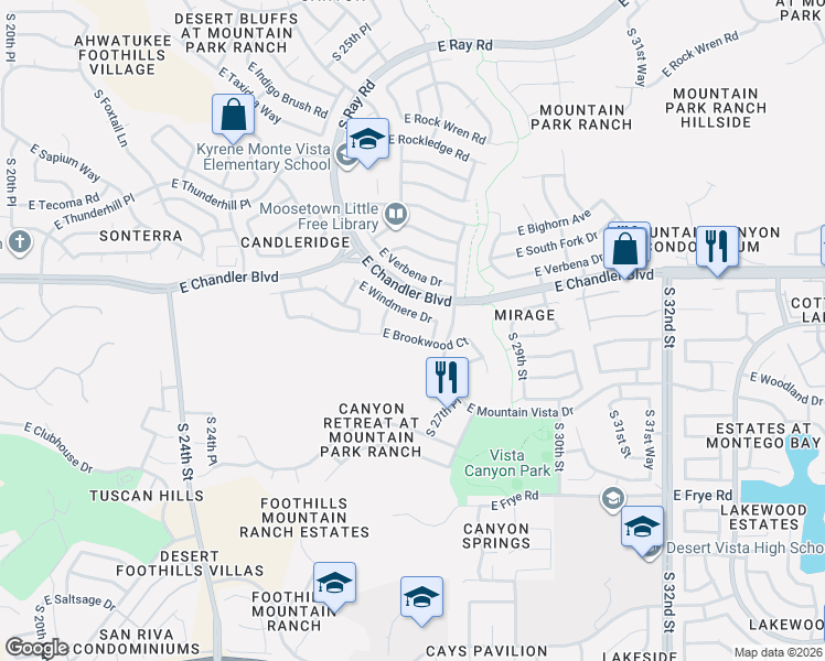 map of restaurants, bars, coffee shops, grocery stores, and more near 2745 East Brookwood Court in Phoenix