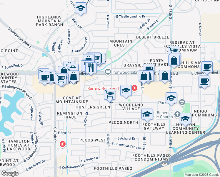 map of restaurants, bars, coffee shops, grocery stores, and more near 4411 East Chandler Boulevard in Phoenix