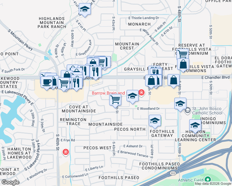 map of restaurants, bars, coffee shops, grocery stores, and more near 4411 East Chandler Boulevard in Phoenix