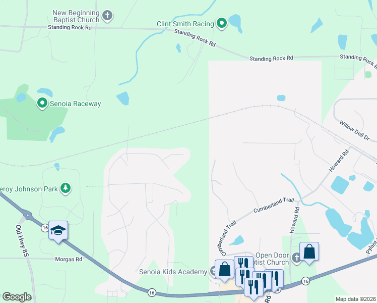 map of restaurants, bars, coffee shops, grocery stores, and more near 60 Pointer Lane in Senoia