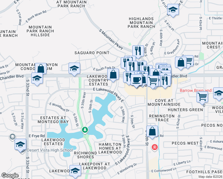 map of restaurants, bars, coffee shops, grocery stores, and more near 15635 South 37th Way in Phoenix