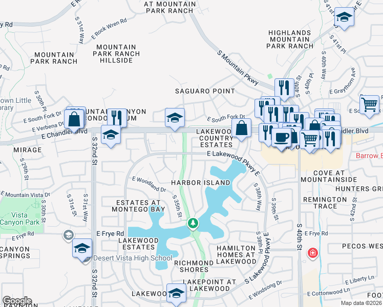 map of restaurants, bars, coffee shops, grocery stores, and more near 15812 South 35th Way in Phoenix