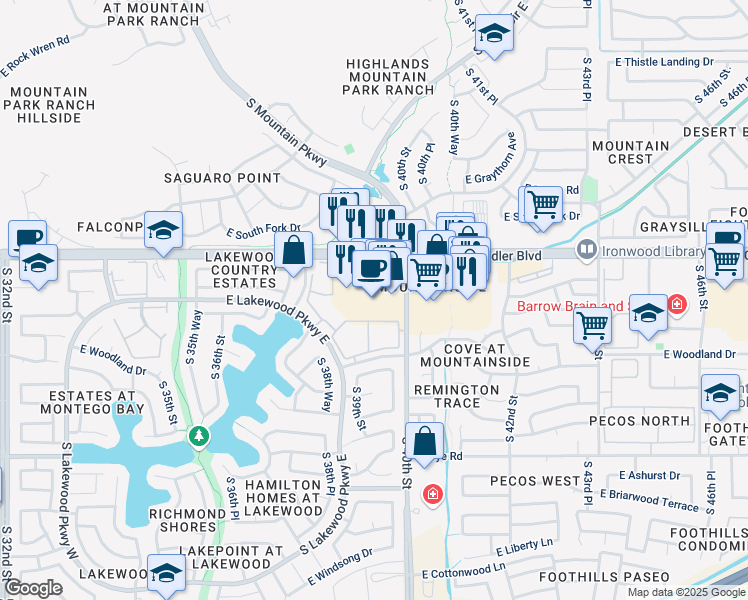 map of restaurants, bars, coffee shops, grocery stores, and more near 3949 East Chandler Boulevard in Phoenix