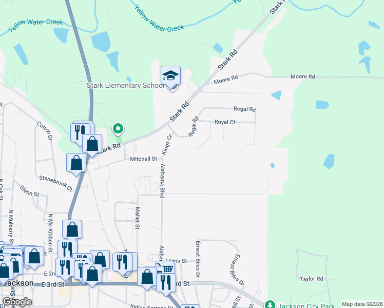 map of restaurants, bars, coffee shops, grocery stores, and more near 285 Queens Court in Jackson