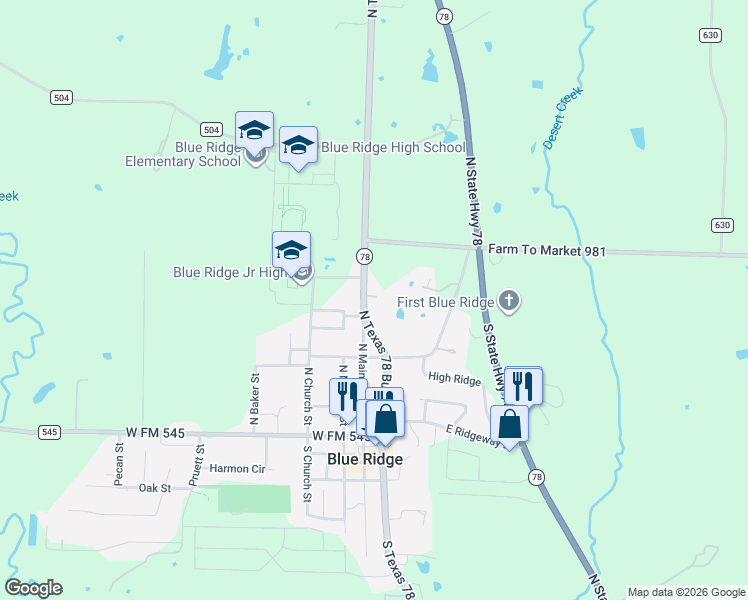 map of restaurants, bars, coffee shops, grocery stores, and more near 311 North Main Street in Blue Ridge