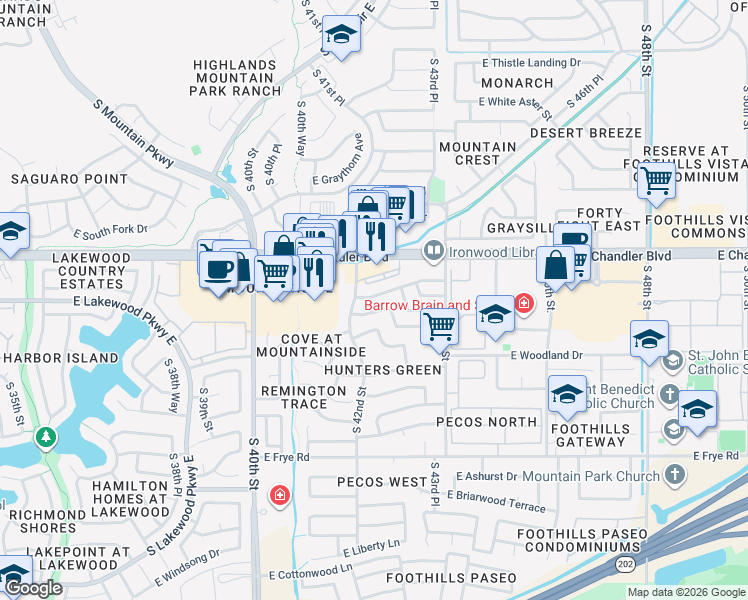 map of restaurants, bars, coffee shops, grocery stores, and more near 15812 South 43rd Street in Phoenix