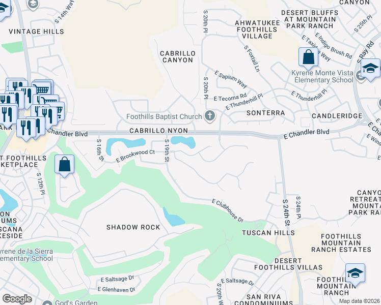 map of restaurants, bars, coffee shops, grocery stores, and more near 1943 East Brookwood Court in Phoenix