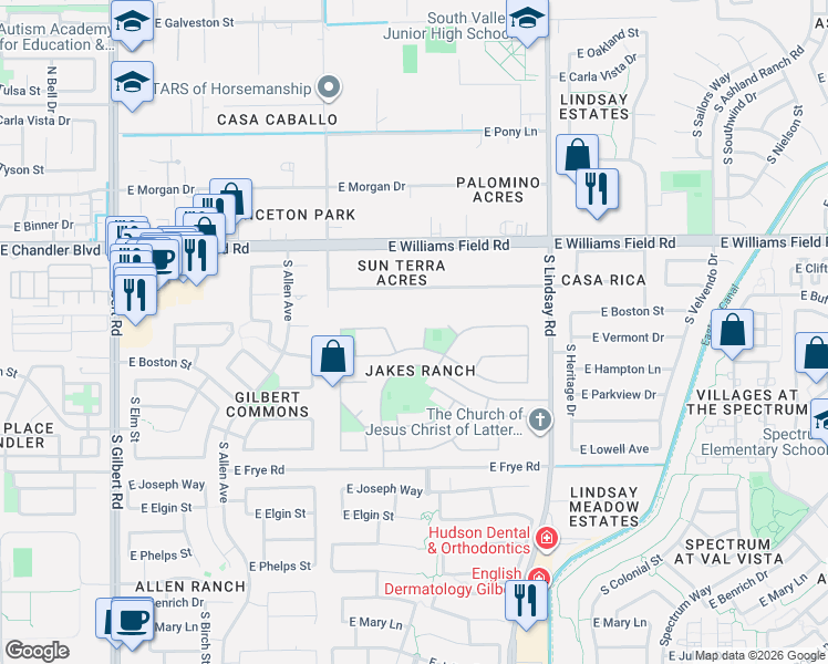 map of restaurants, bars, coffee shops, grocery stores, and more near 531 East Vermont Drive in Gilbert