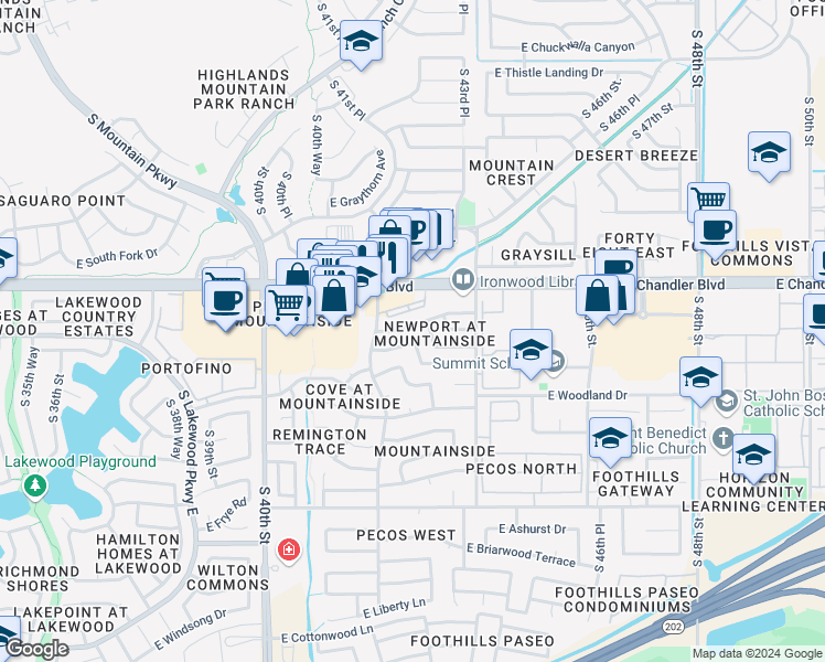 map of restaurants, bars, coffee shops, grocery stores, and more near 15812 South 43rd Street in Phoenix